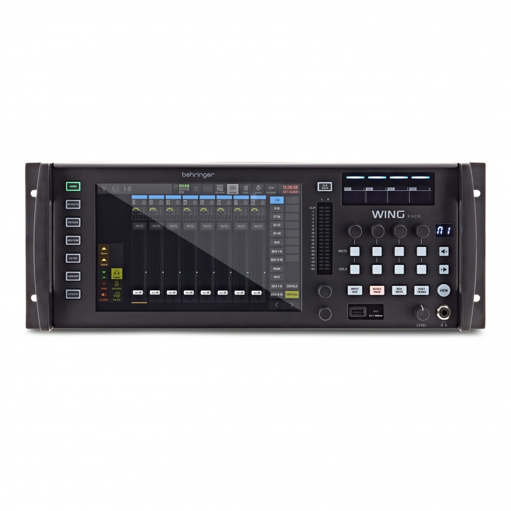 MEZCLADORA DIGITAL BEHRINGER, SERIE WING RACK, 24 ENTRADAS HIBRIDOS FISICOS, 8 OUT XLR, INTERFACE DE AUDIO USB