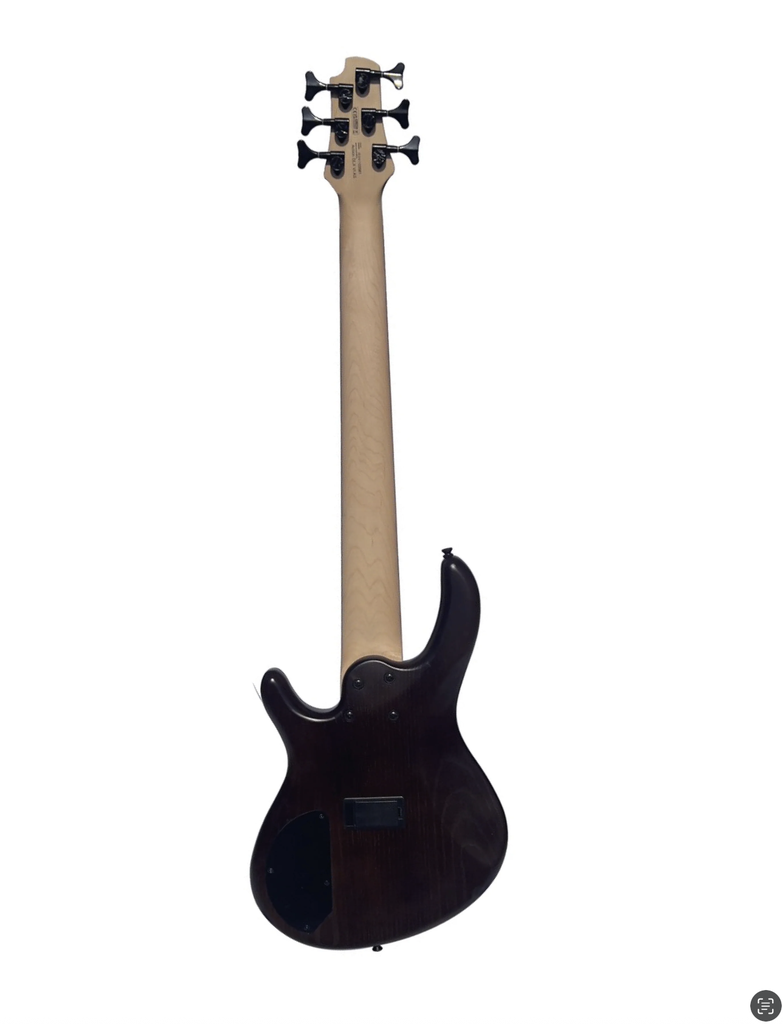 BAJO ELECTRICO CORT, 6 CUERDAS, ACTIVO, CUERPO CENIZA DE PANTANO, CUELLO ARCE DURO, DIAPASON DE PALISANDRO, PASTILLAS PDX-4, ELECTRONICA Markbass MB-1 EQ, COLOR CAFE OSCURO, ACABADO MATE CON VETAS.