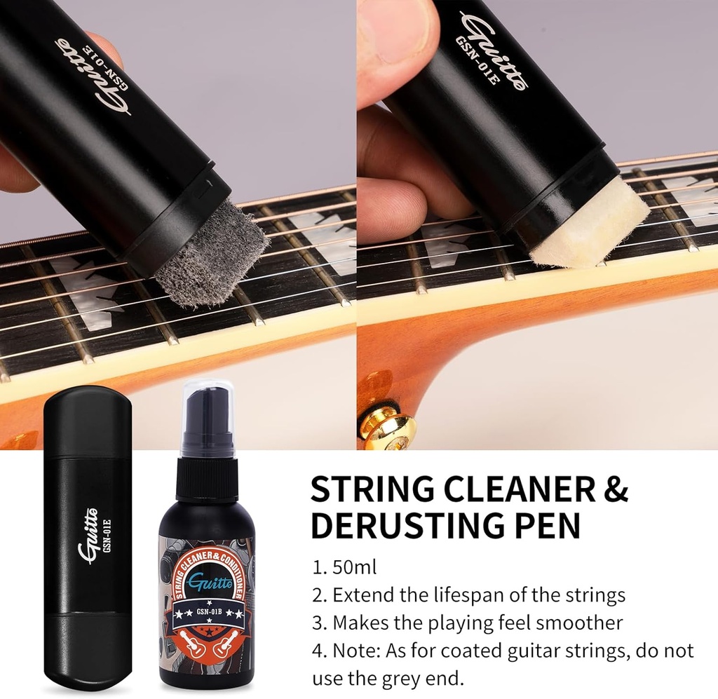 KIT DE LIMPIEZA GUITO, PARA GUITARRA, RESTAURADOR, PROTECTOR, PULIDOR, INCLUYE PAÑO DE LIMPIEZA