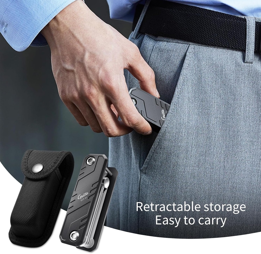 MULTI HERRAMIENTAS GUITTO, VARIAS MEDIDAS DE LLAVES ALLEN, PARA VARIOS INSTRUMENTOS MUSICALES. METAL, COLOR GRIS OSCURO