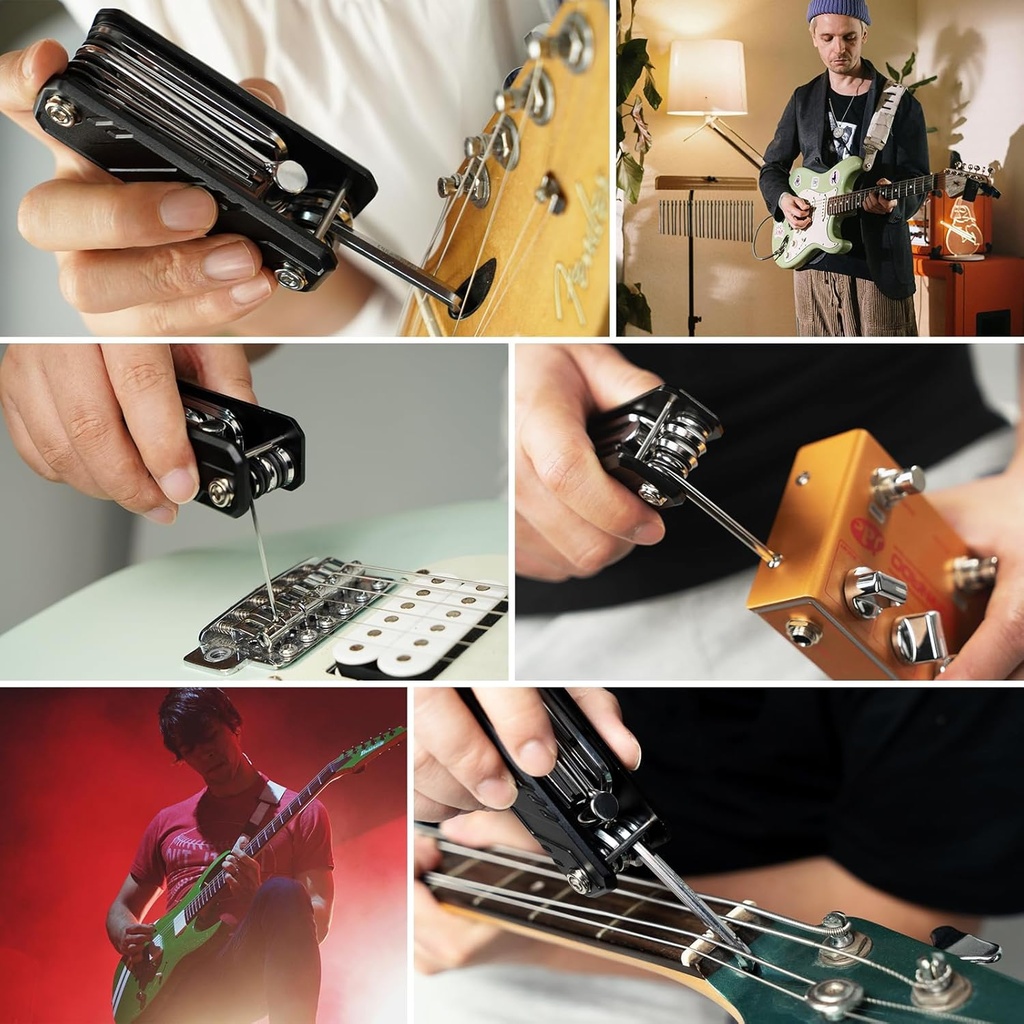 MULTI HERRAMIENTAS GUITTO, VARIAS MEDIDAS DE LLAVES ALLEN, PARA VARIOS INSTRUMENTOS MUSICALES. METAL, COLOR GRIS OSCURO