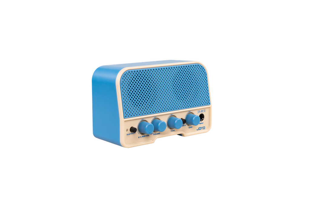 MINI AMPLIFICADOR JOYO, PARA GUITARRA,ENTRADA PARA AUX, PERILLA DE TONO, COLOR CELESTE.