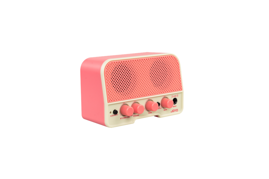 MINI AMPLIFICADOR JOYO, PARA GUITARRA,ENTRADA AUX, PERILLA DE TONO, COLOR ROSADO.