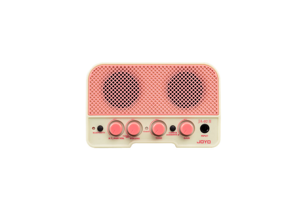 MINI AMPLIFICADOR JOYO, PARA GUITARRA,ENTRADA AUX, PERILLA DE TONO, COLOR ROSADO.