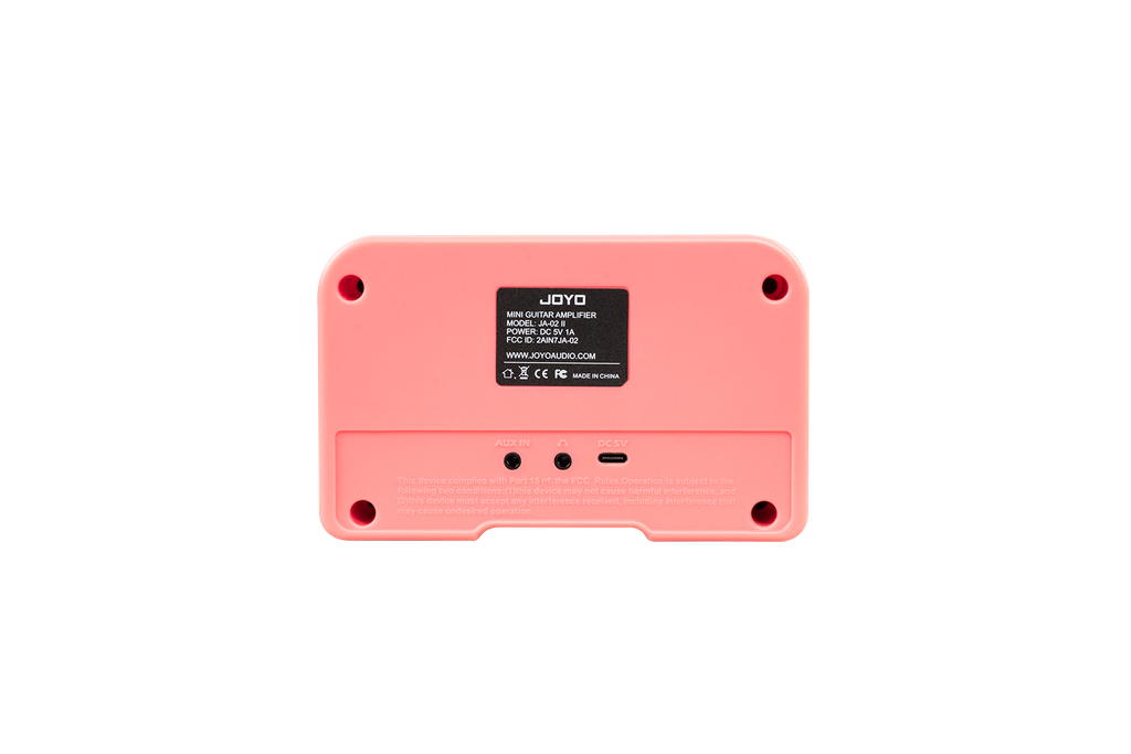 MINI AMPLIFICADOR JOYO, PARA GUITARRA,ENTRADA AUX, PERILLA DE TONO, COLOR ROSADO.