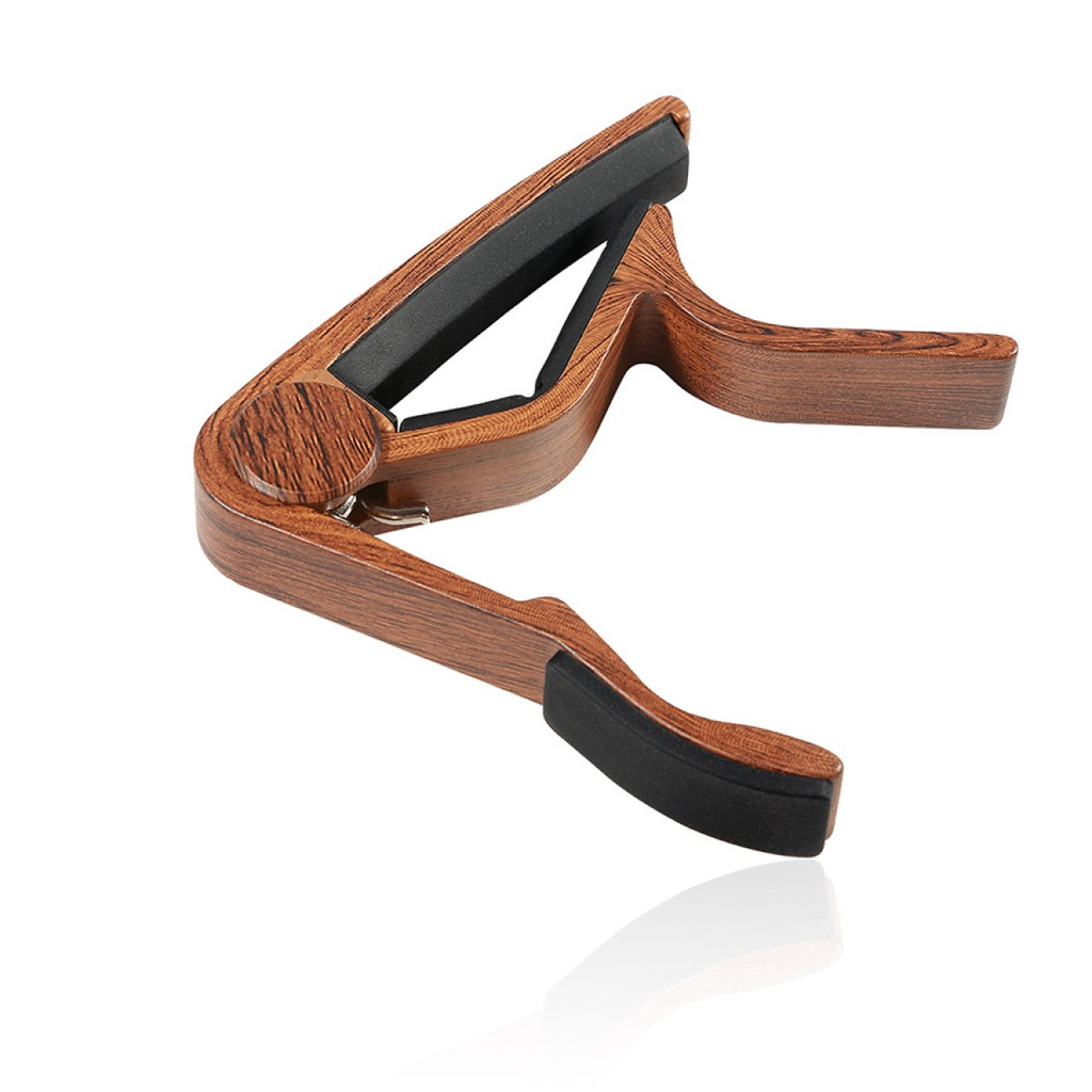 CAPODASTRO VEINTICO, PARA UKULELE, DE METAL , COLOR MADERA OSCURO