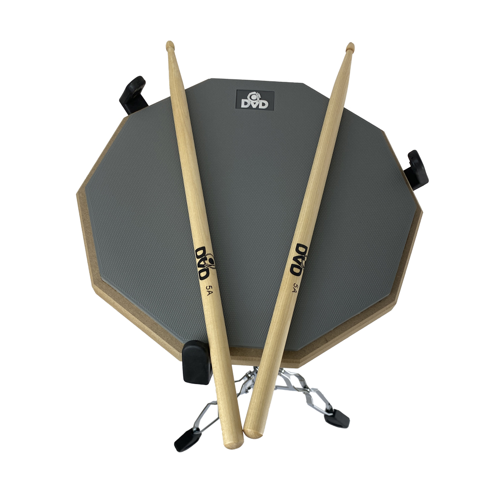 PAD PRACTICADOR DVD, DE 10"SOPORTE, ESTUCHE Y BAQUETAS