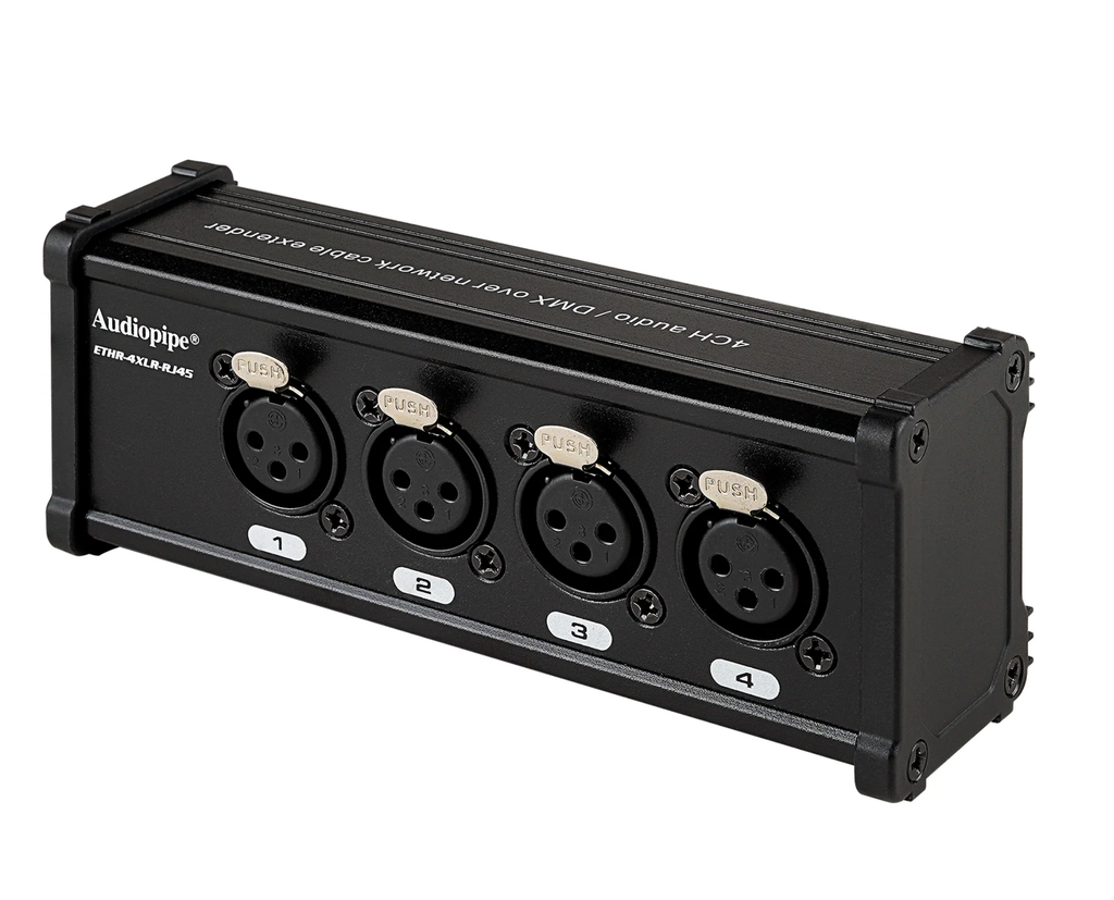 STAGE BOX AUDIOPIPE, SNAKE DMX, ETHERNET, 4 ENTRADAS XLR, 4 SALIDAS XLR, CONECTOR RJ45