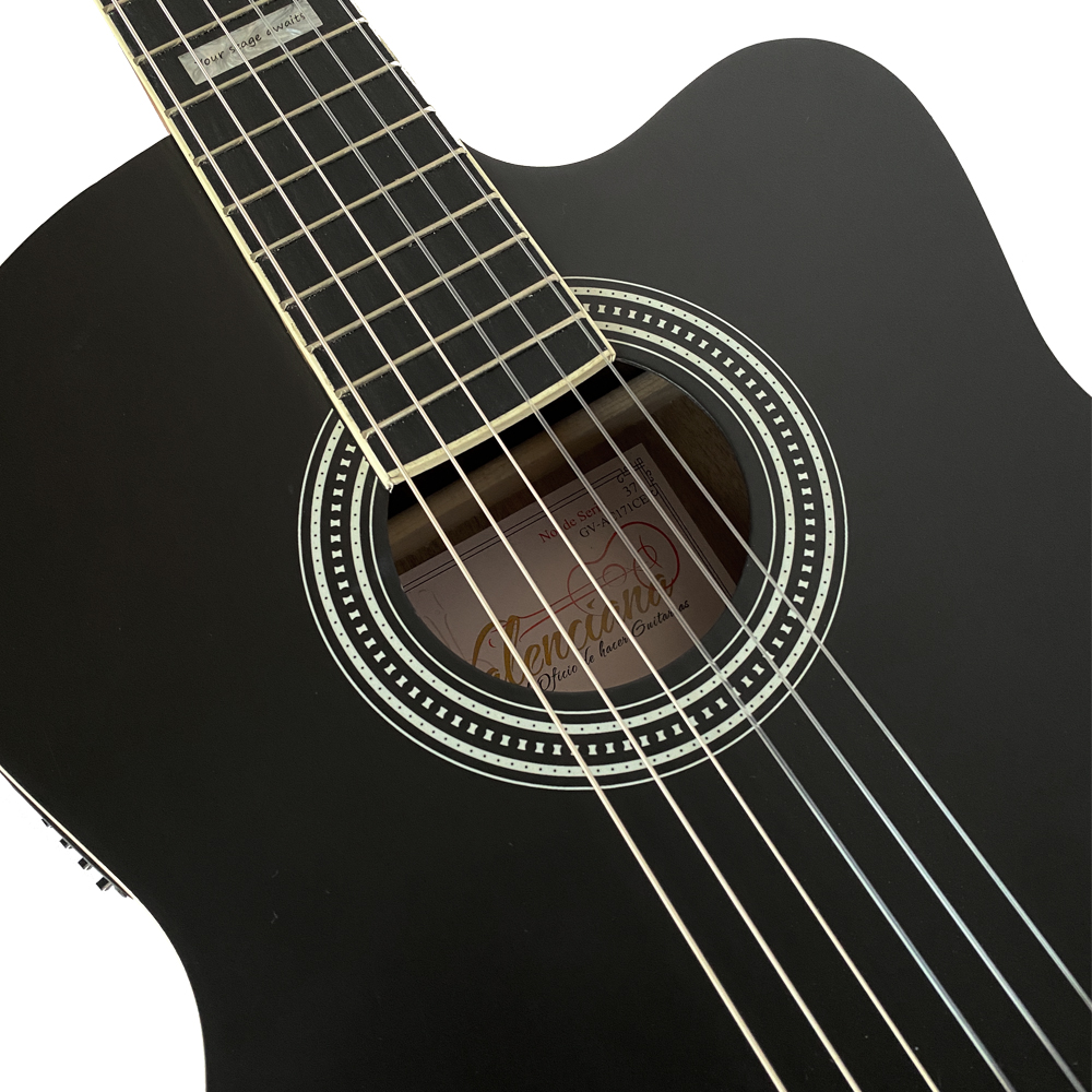GUITARRA ELECTROCLASICA VALENCIANA, DE 39". CURTAWAY, NEGRO MATE