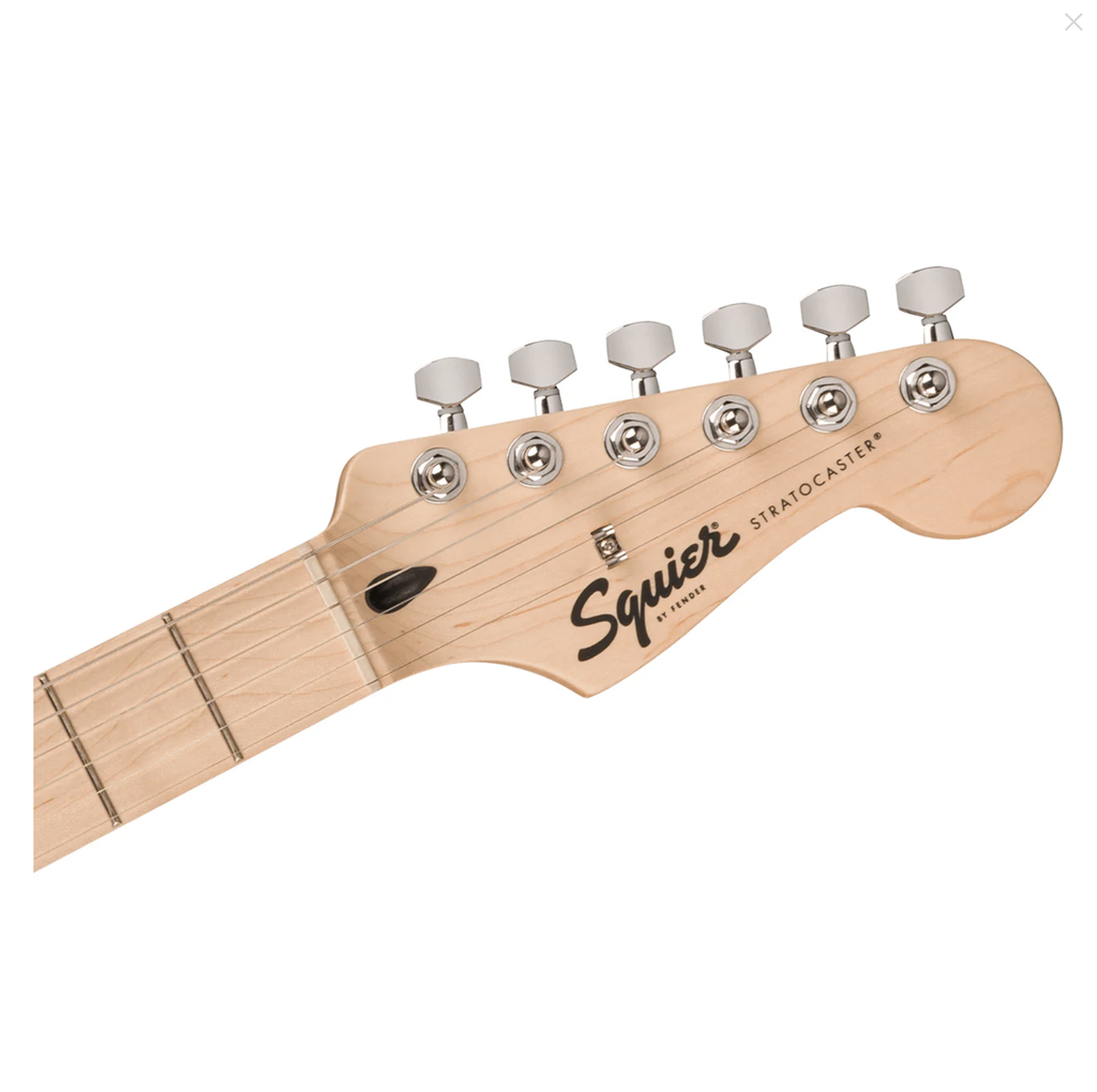 GUITARRA ELECTRICA FENDER, SERIE SQUIER , STRATOCASTER, COLOR NEGRO, TAPA BLANCA.