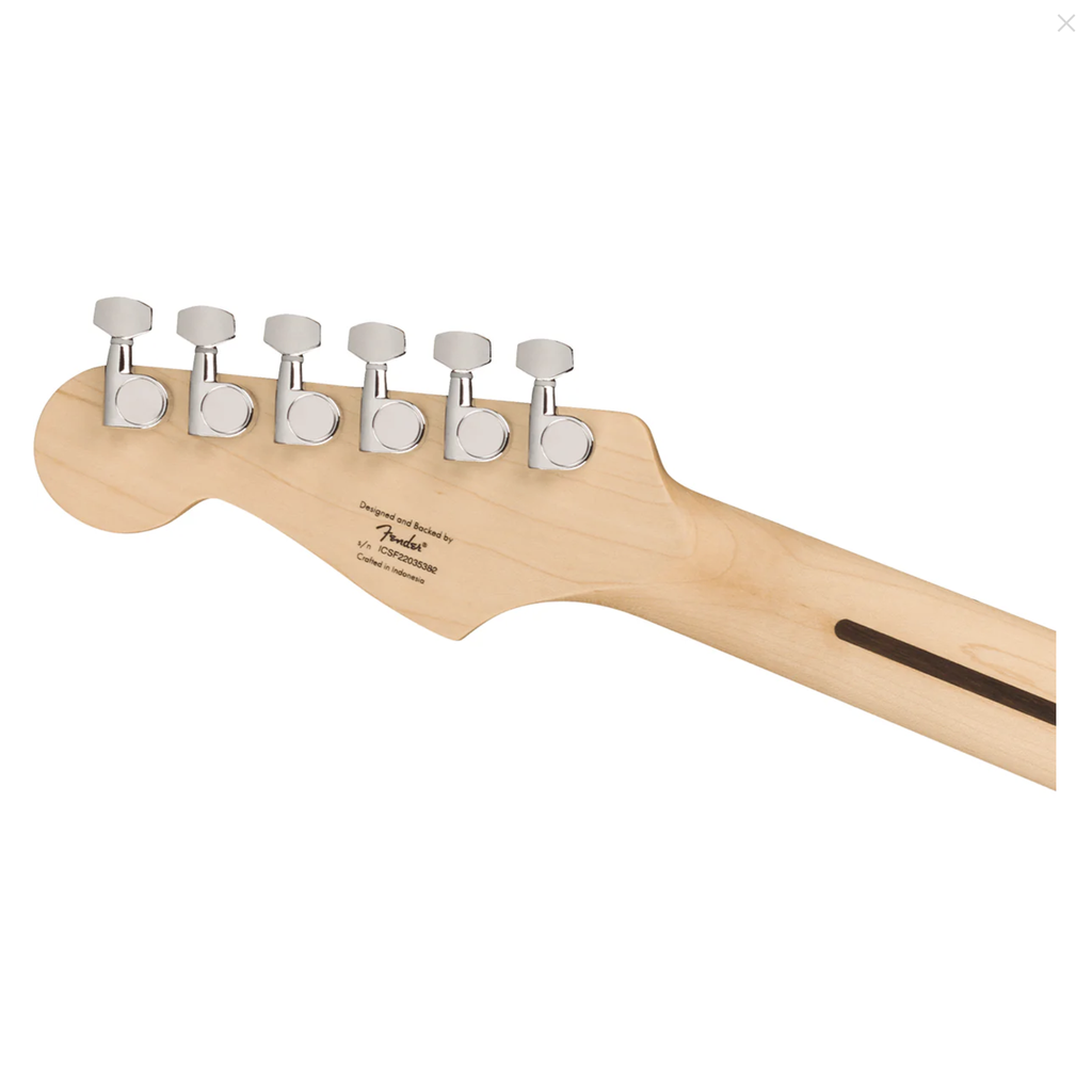 GUITARRA ELECTRICA FENDER, SERIE SQUIER , STRATOCASTER, COLOR NEGRO, TAPA BLANCA.