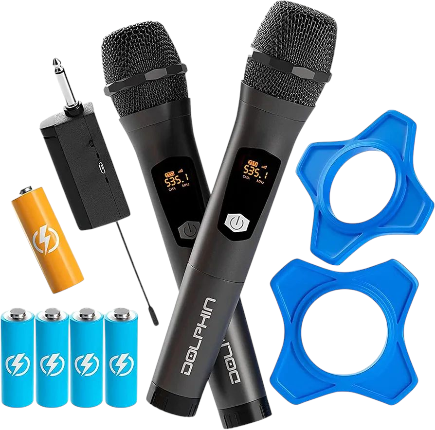 SET DE MICROFONOS DOLPHIN, 2 MICROFONOS INALAMBRICOS UHF CON RECEPTOR,