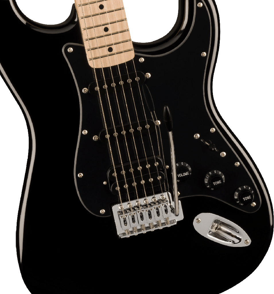 GUITARRA ELECTRICA FENDER, SERIE SQUIER , STRATOCASTER, COLOR NEGRO, TAPA BLANCA