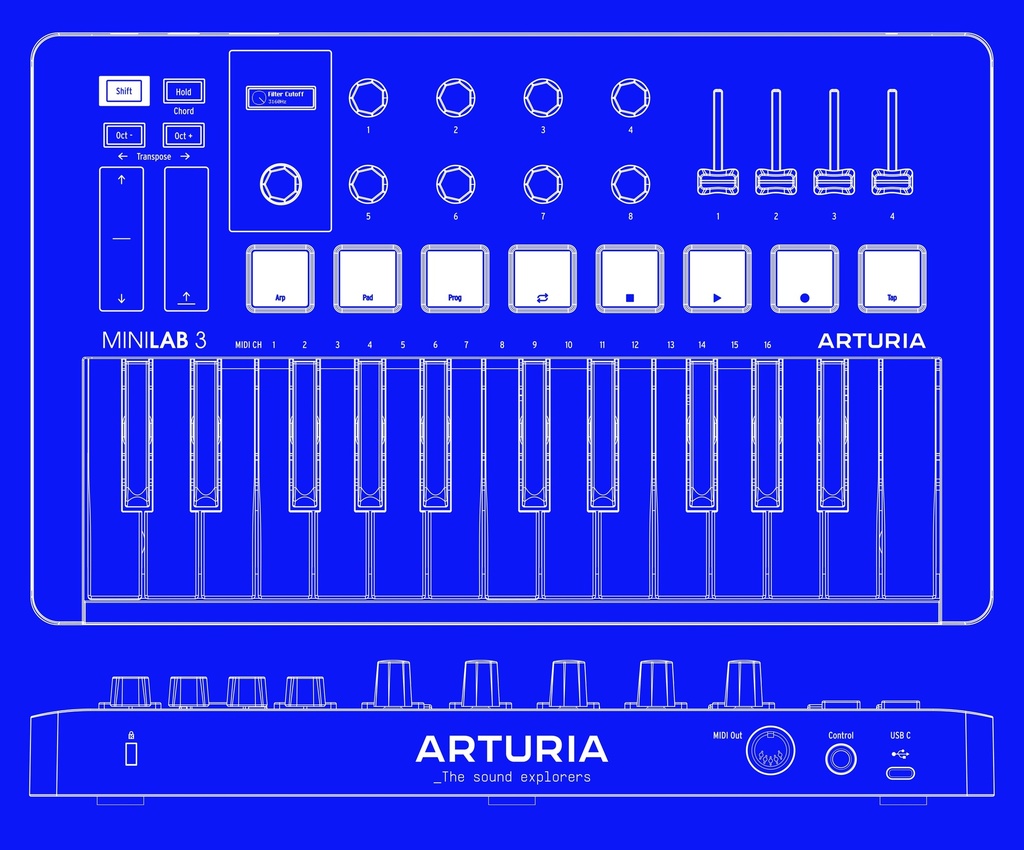 CONTROLADOR UNIVERSAL MIDI, ARTURIA, MINILAB 3 BK EDITION, 25 TECLAS, COLOR NEGRO.