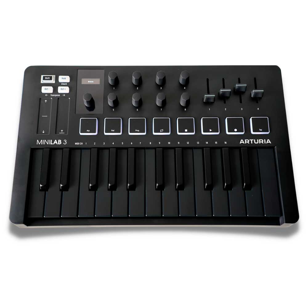 CONTROLADOR UNIVERSAL MIDI, ARTURIA, MINILAB 3 BK DEEP, 25 TECLAS, COLOR NEGRO PROFUNDO, TECLAS NEGRAS.