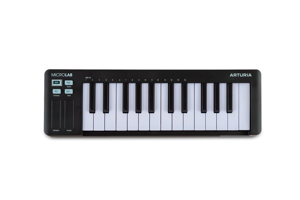 CONTROLADOR MIDI UNIVERSAL, ARTURIA, MICROLAB 3 BK, 25 MICRO TECLAS, COLOR NEGRO.