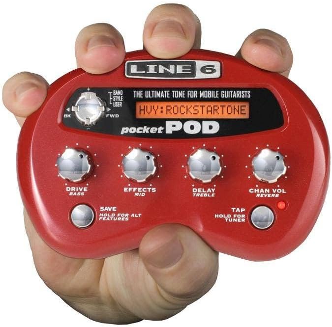 PROCESADOR MULTIEFECTOS LINE 6, SERIE POCKET POD, 300 PRESETS, 32 MODELOS DE AMPLIFICADORES, 16 MODELOS DE PANTALLAS, ULTRA COMPACTO, COLOR ROJO.