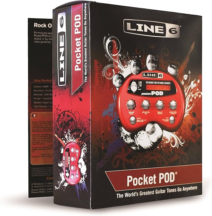 PROCESADOR MULTIEFECTOS LINE 6, SERIE POCKET POD, 300 PRESETS, 32 MODELOS DE AMPLIFICADORES, 16 MODELOS DE PANTALLAS, ULTRA COMPACTO, COLOR ROJO.