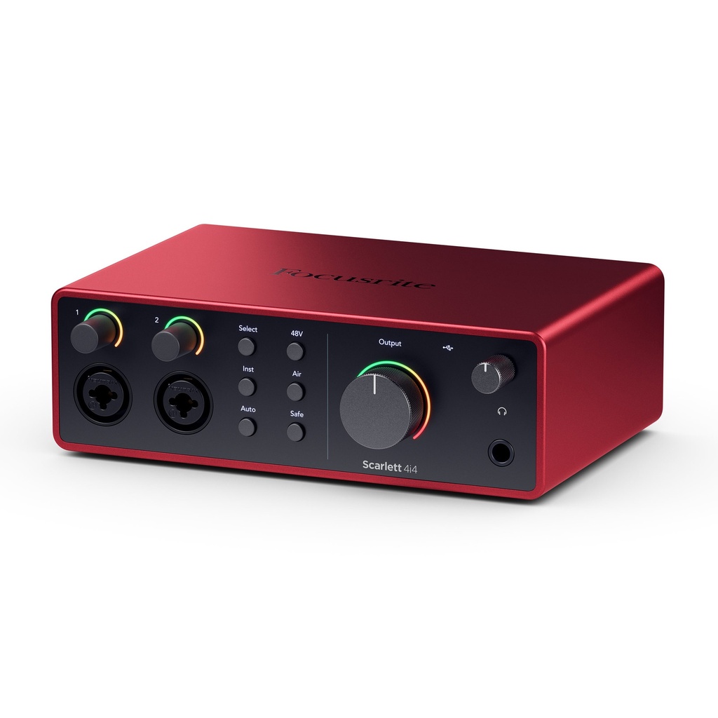 INTERFACE DE AUDIO FOCUSRITE, SERIE 4i4 G4, 2 IN XLR/TS, 2 IN TS, 4 OUT TS, 2 MODOS AIR, AUTO GAIN, COLOR ROJO.