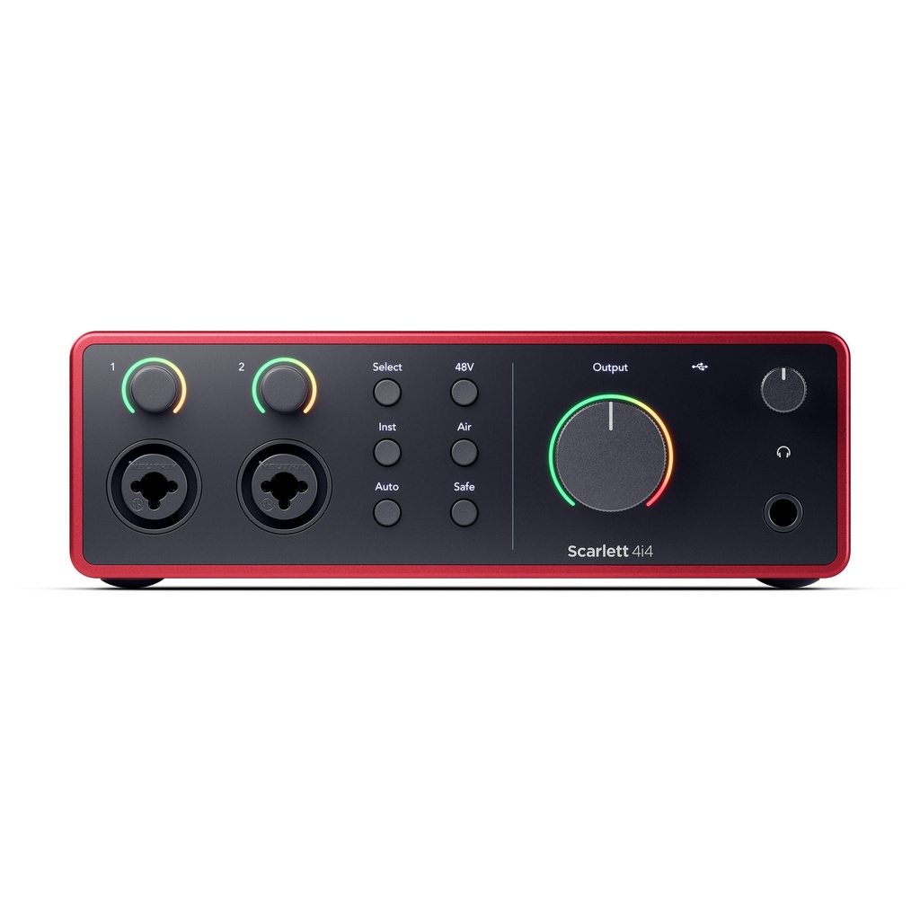 INTERFACE DE AUDIO FOCUSRITE, SERIE 4i4 G4, 2 IN XLR/TS, 2 IN TS, 4 OUT TS, 2 MODOS AIR, AUTO GAIN, COLOR ROJO.