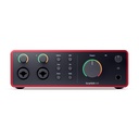INTERFACE DE AUDIO FOCUSRITE, SERIE 4i4 G4, 2 IN XLR/TS, 2 IN TS, 4 OUT TS, 2 MODOS AIR, AUTO GAIN, COLOR ROJO.