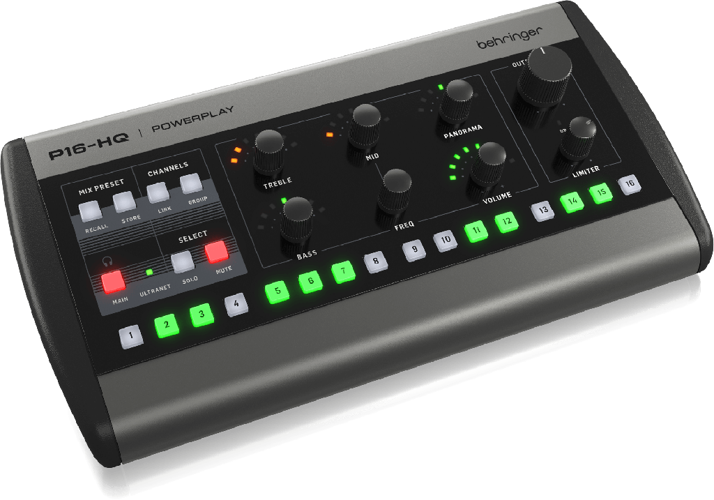 MEZCLADOR DE MONITOREO BEHRINGER, POWERPLAY, DIGITAL, 16 CANALES, CONECTIVIDAD POR ULTRANET, MIDI OUT.