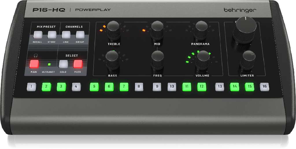 MEZCLADOR DE MONITOREO BEHRINGER, POWERPLAY, DIGITAL, 16 CANALES, CONECTIVIDAD POR ULTRANET, MIDI OUT.