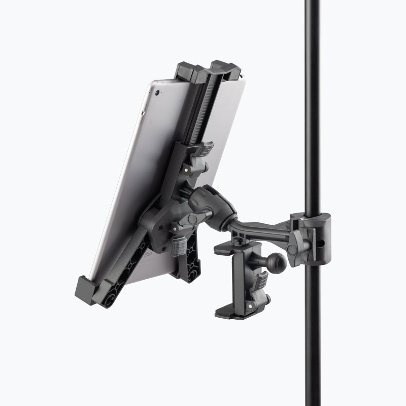 SOPORTE UNIVERSAL ON-STAGE, PARA TABLET O IPAD, COLOR NEGRO.