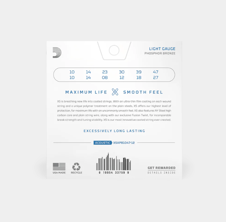 SET DE CUERDAS D´ADDARIO, PARA GUITARRA ACUSTICA, METAL, CALIBRE 010/047, 80/20 BRONZE, EXTENDED LIFE + NATURAL FEEL (copia)