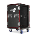 HARD CASE, RACK DE GIRA PROFESIONAL, LITE TEK, CON RUEDAS, 16U, COLOR NEGRO CON ORILLAS ROJAS.