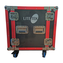 HARD CASE, RACK DE GIRA PROFESIONAL, LITE TEK, CON RUEDAS, 12U, COLOR NEGRO CON PERFIL ROJO.