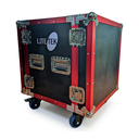 HARD CASE, RACK DE GIRA PROFESIONAL, LITE TEK, CON RUEDAS, 12U, COLOR NEGRO CON PERFIL ROJO.