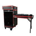 HARD CASE, RACK DE GIRA PROFESIONAL, LITE TEK, SERIE ROAD BOX, CON RUEDAS, 16U, CON MESA PLEGABLE, COLOR NEGRO CON PERFIL ROJO.