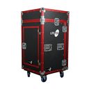 HARD CASE, RACK DE GIRA PROFESIONAL, LITE TEK, SERIE ROAD BOX, CON RUEDAS, 16U, CON MESA PLEGABLE, COLOR NEGRO CON PERFIL ROJO.