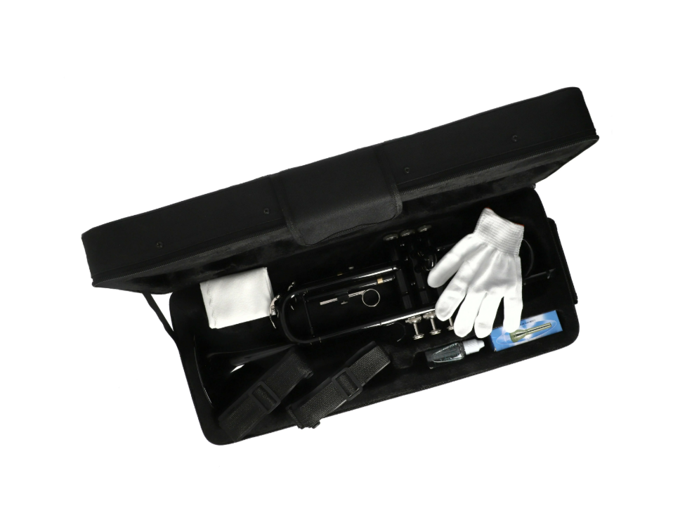 TROMPETA LIVERPOOL, PISTÓN DE ACERO INOXIDABLE, COLOR NEGRO, INCLUYE ACCESORIOS Y ESTUCHE ,