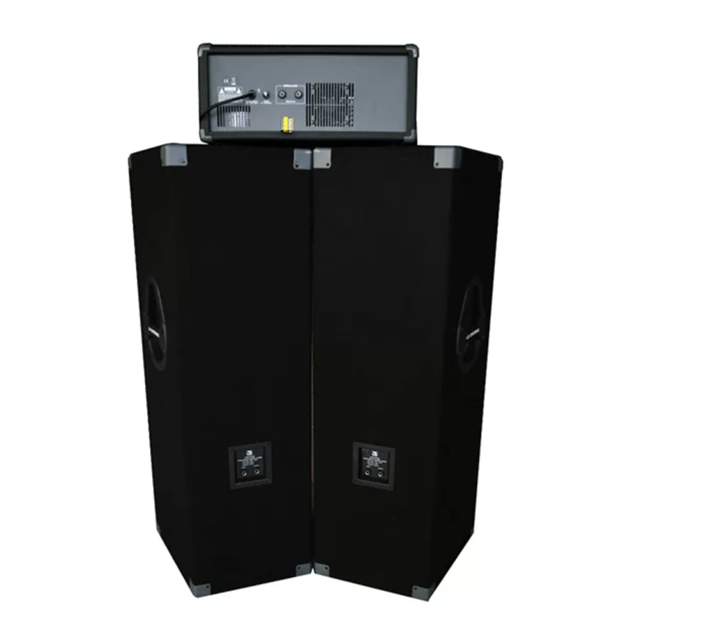 COMBO DE CABEZAL Y BOCINAS LS SYSTEMS, CABEZAL DE 8 ENTRADAS, 2 ALTAVOCES DE 2X15, USB / SD, 1000 WATTS, 4 OHMS