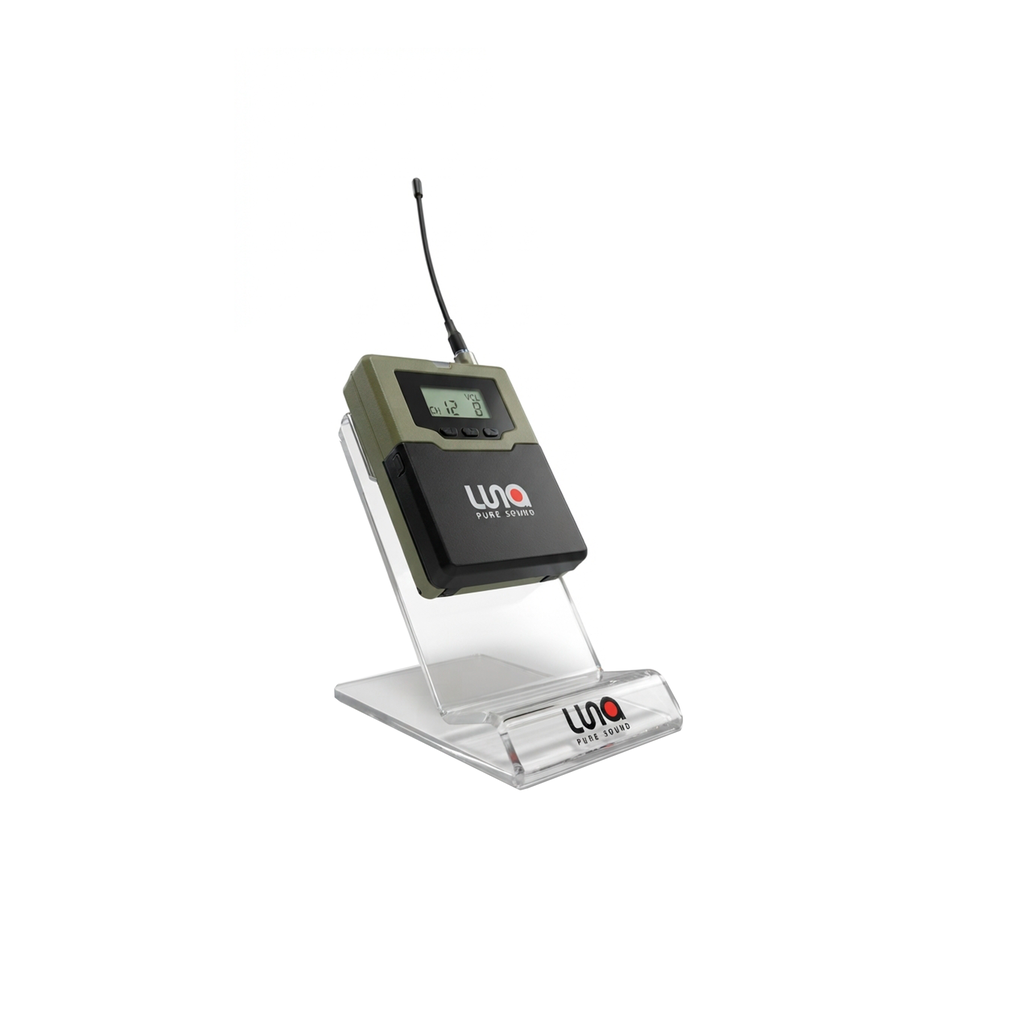 SOPORTE PARA BODYPACK, LUNA, EXIBIDOR DE BODYPACK EN ACRILICO, SOPORTA 1 BODYPACK EN VERTICAL.