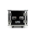 HARD CASE, RACK DE GIRA PROFESIONAL, LUNA, CON RUEDAS, 12U, COLOR NEGRO, ORILLAS COLOR PLATEADO.