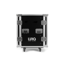 HARD CASE, RACK DE GIRA PROFESIONAL, LUNA, CON RUEDAS, 16U, COLOR NEGRO, ORILLAS COLOR PLATEADO.