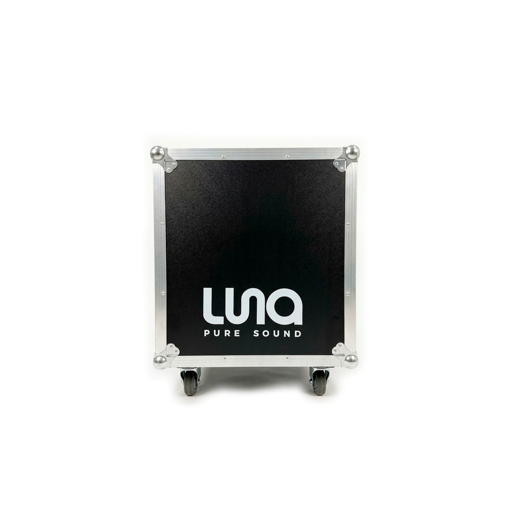 HARD CASE, RACK DE GIRA PROFESIONAL, LUNA, CON RUEDAS, 12U, MESA PLEGABLE INTEGRADA, COLOR NEGRO, ORILLAS COLOR PLATEADO.