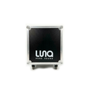 HARD CASE, RACK DE GIRA PROFESIONAL, LUNA, CON RUEDAS, 12U, MESA PLEGABLE INTEGRADA, COLOR NEGRO, ORILLAS COLOR PLATEADO.
