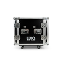 HARD CASE, RACK DE GIRA PROFESIONAL, LUNA, CON RUEDAS, 12U, MESA PLEGABLE INTEGRADA, COLOR NEGRO, ORILLAS COLOR PLATEADO.