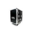 HARD CASE, RACK DE GIRA PROFESIONAL, LUNA, CON RUEDAS, 16U, MESA PLEGABLE INTEGRADA, COLOR NEGRO, ORILLAS COLOR PLATEADO.