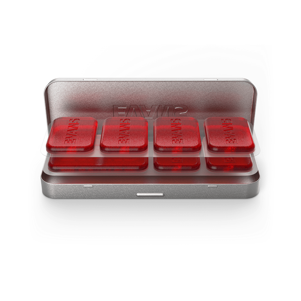 PAQUETE DE DAMPER PADS EVANS, 7 PIEZAS, COLOR ROJO