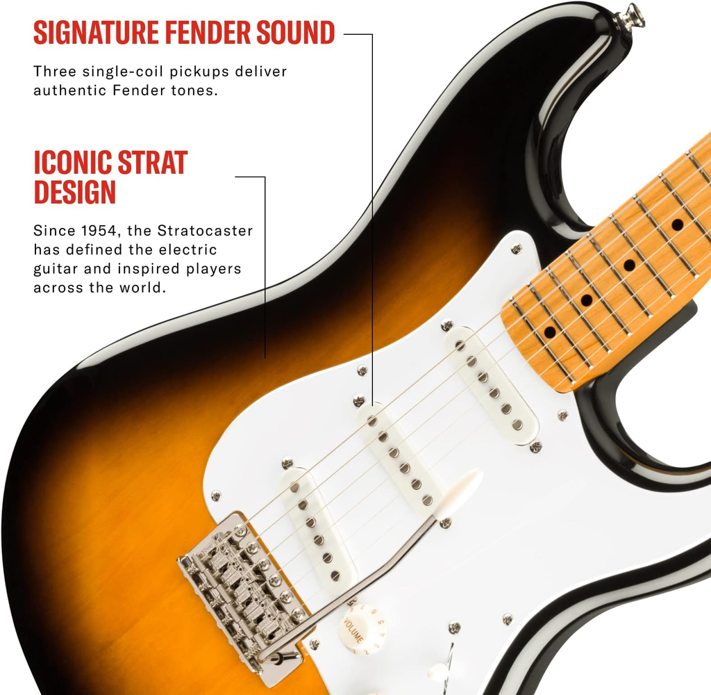GUITARRA ELECTRICA FENDER, SERIE SQUIER , STRATOCASTER, CLASICA 50 AÑOS, 2 COLORES RAYO SOLAR FENDER