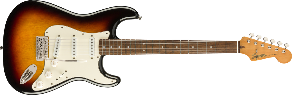 GUITARRA ELECTRICA FENDER, SERIE SQUIER , STRATOCASTER, CLASICA 60S, COLOR RAYO SOLAR FENDER, DIAPASON DE LAUREL INDIO