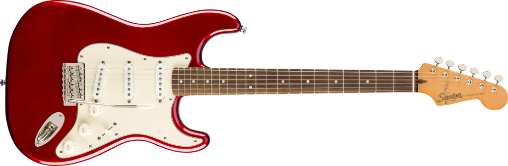 GUITARRA ELECTRICA FENDER, SERIE SQUIER , STRATOCASTER, CLASICA 60S, DIAPASON DE LAUREL, COLOR ROJO CLASICO FENDER