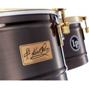 SET DE TIMBALES LP, SERIE TITO PUENTE, ACERO INOXIDABLE, MEDIDAS 14 Y 15, CON SOPORTE CROMADO, COLOR BRONCE ANTIGUO