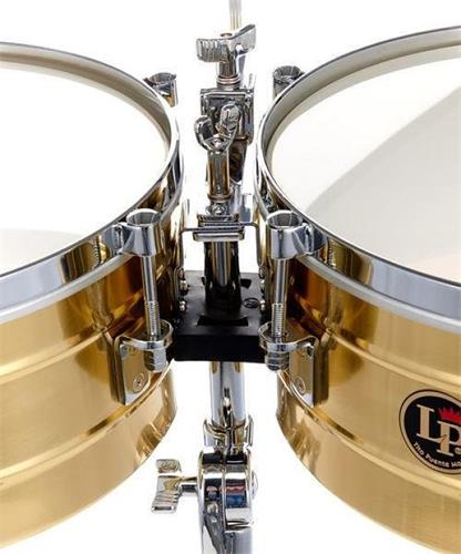 SET DE TIMBALES LP, SERIE TITO PUENTE, ACERO INOXIDABLE, MEDIDAS 14 Y 15, CON SOPORTE CROMADO, COLOR BRONCE FOSFORO