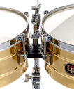 SET DE TIMBALES LP, SERIE TITO PUENTE, ACERO INOXIDABLE, MEDIDAS 14 Y 15, CON SOPORTE CROMADO, COLOR BRONCE FOSFORO
